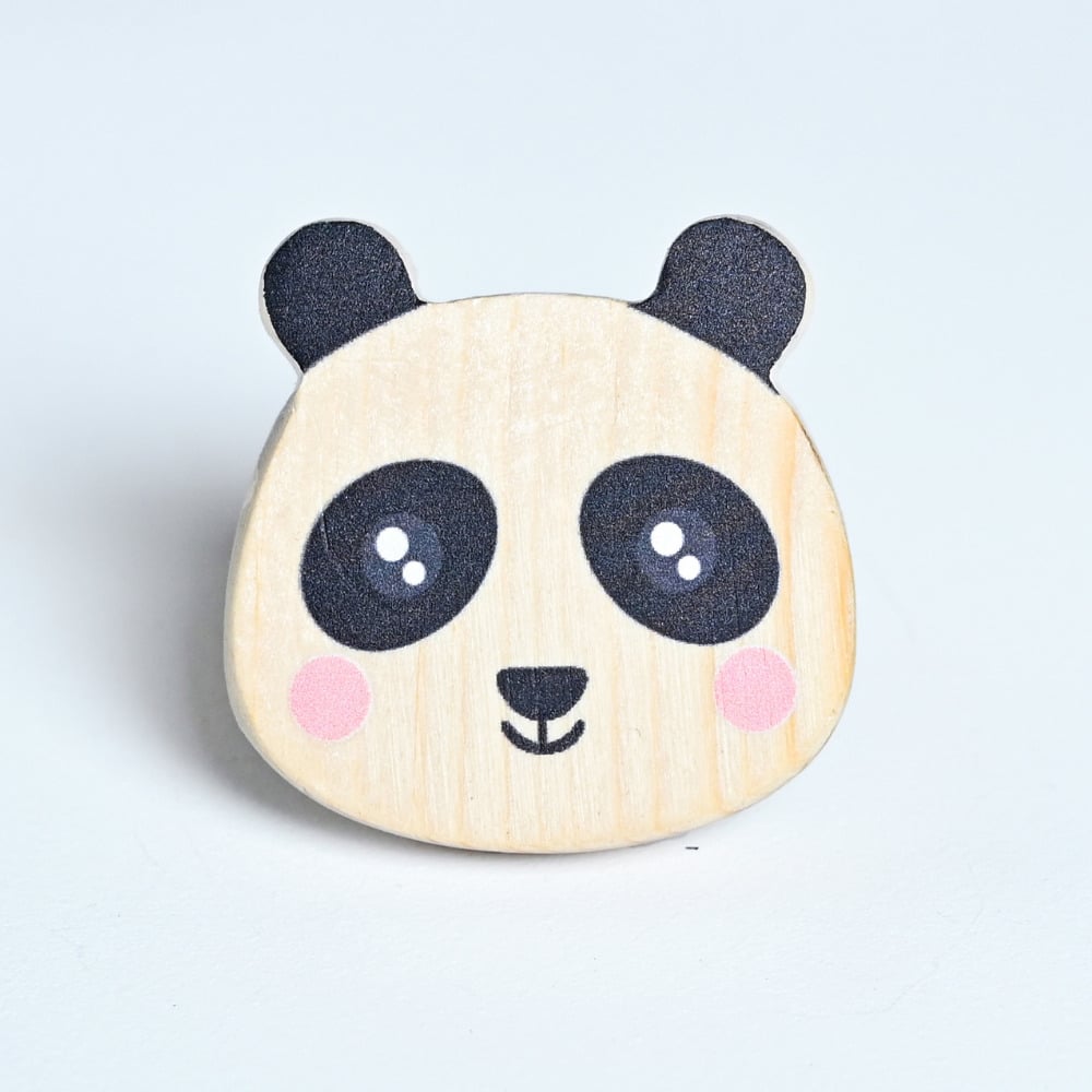 Handmade Pine Wood Panda Knob for Kids Furniture